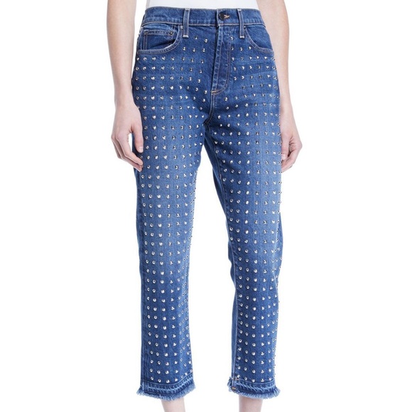 Alice & Olivia Denim Trouser jeans with silver stud embellishments–– NWT - Picture 5 of 16